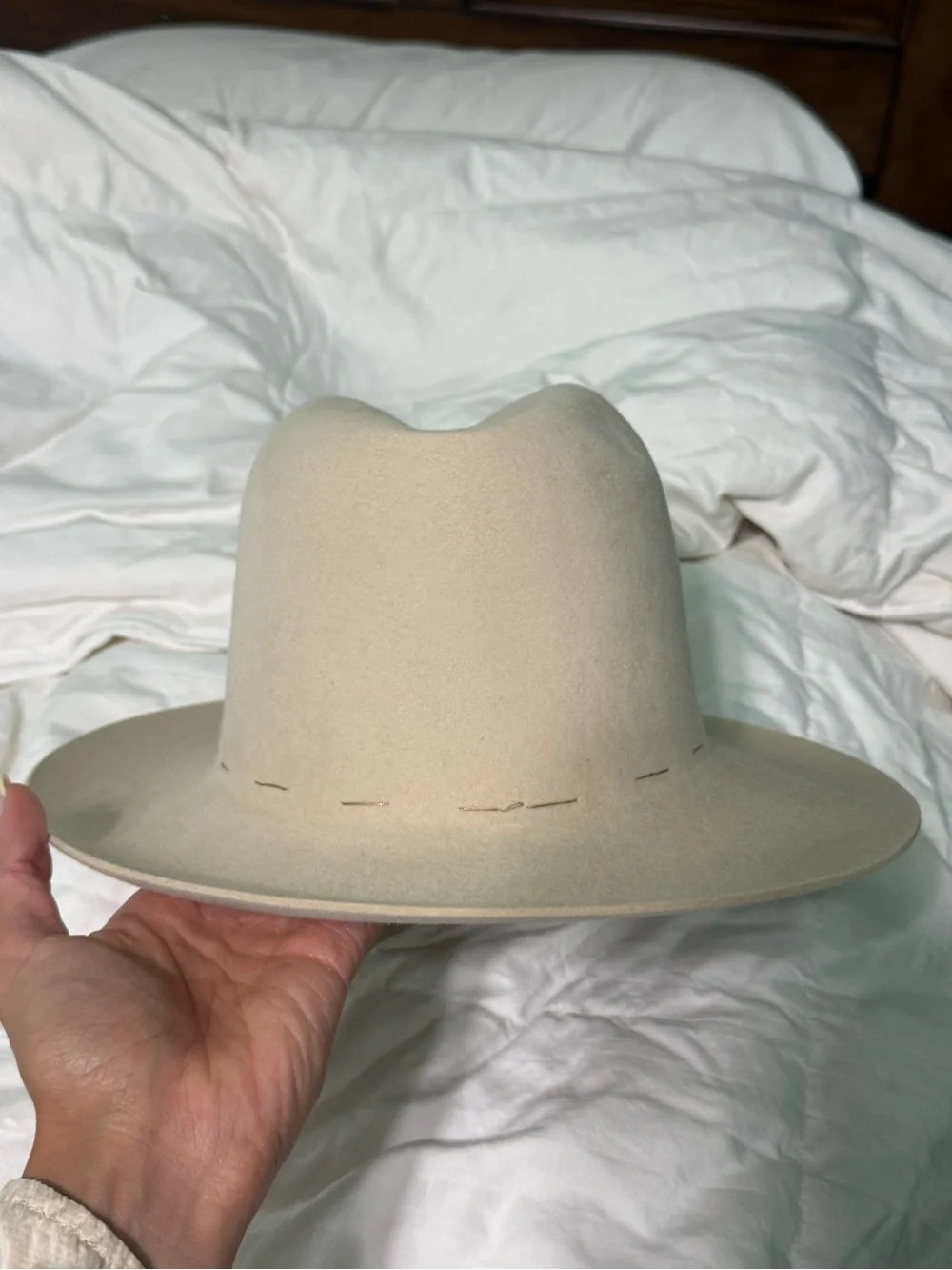 Noah Marion Tear Drop Braver Hat Fedora Flat Brim in Sahara Beige